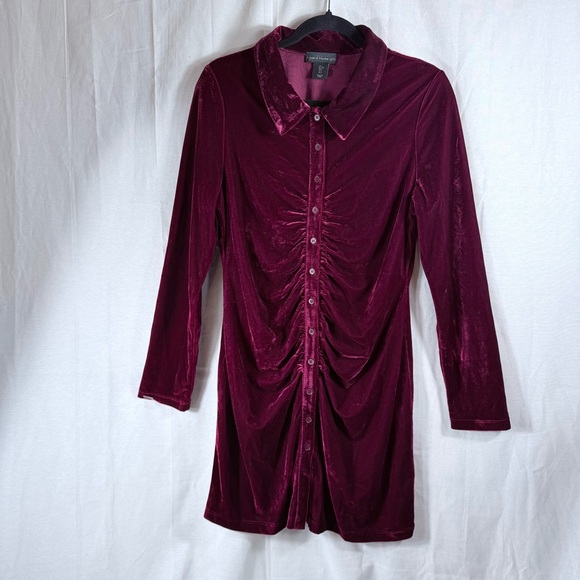 House of Harlow 1960 X Revolve Size L Red Velvet Collared Neckline and Ruching - Picture 2 of 10